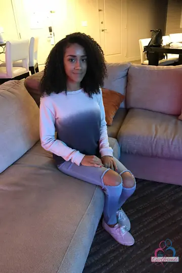 Skinny Ebony Babe Undresses and Spreads Her Pussy