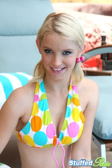 Petite Blonde in a Bikini Deepthroats and Gets a Facial by the Pool