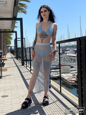 Lydia Black – Tattooed Curly Brunette in a Bikini Takes a Creampie and Cum on Her Feet