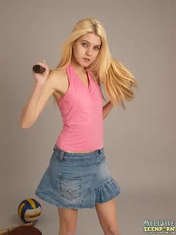 Skinny Blonde Strips Out of Her Skirt and Spreads