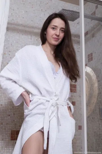 Lisa Carry – Slim Russian Brunette Strips and Spreads Her Hairy Pussy in the Bathroom