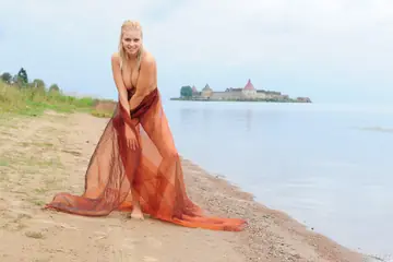 Blonde with Big Tits Spreads Her Hairy Pussy on the Beach