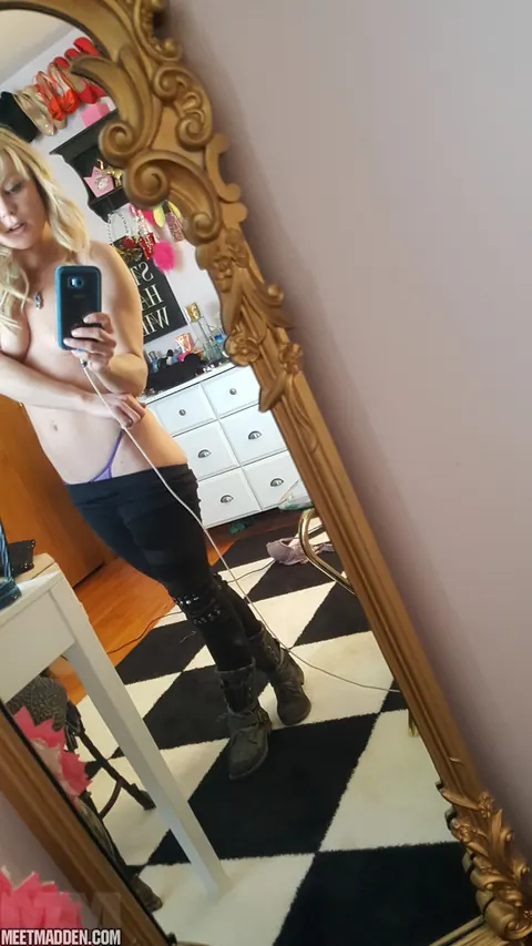 Meet Madden: Slim Blonde MILF Strips for Mirror Selfies in Boots – photo 9 of 15