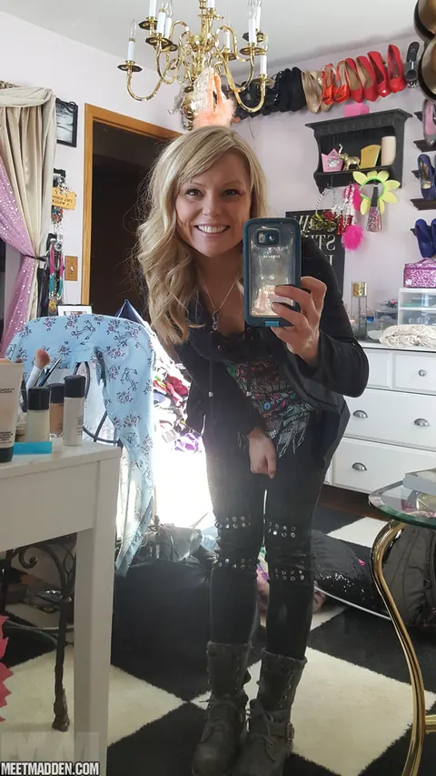 Meet Madden: Slim Blonde MILF Strips for Mirror Selfies in Boots – photo 1 of 15