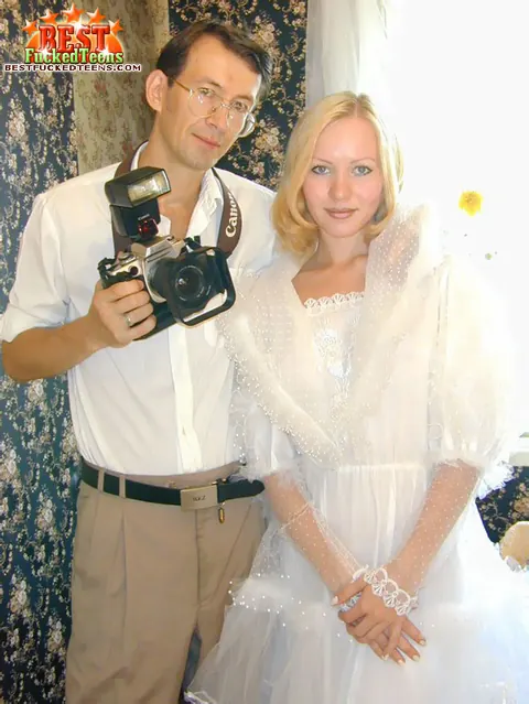 Blonde in Stockings Spreads Her Hairy Pussy for Wedding Sex – photo 1 of 18