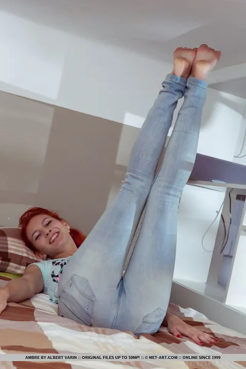 Redhead Rips Open Jeans to Spread Her Shaved Pierced Pussy – photo 8 of 18