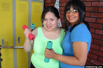 Two Busty Mature BBWs Share a Double Dildo in Socks and Glasses
