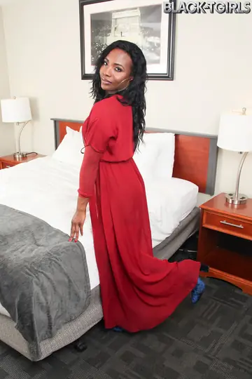 Ebony Trans Woman Poses in Lingerie and Stockings
