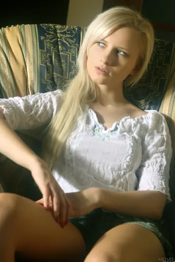 Slim Woman in Jeans and Shorts Spreads Her Shaved Pussy Wide