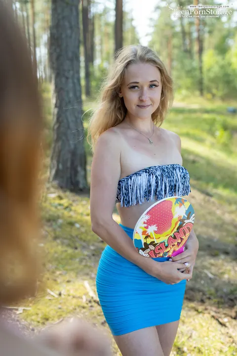 Oxana Chic: Two Skinny Blondes Strip Skirts in the Forest for Lesbian Fingering – photo 2 of 20