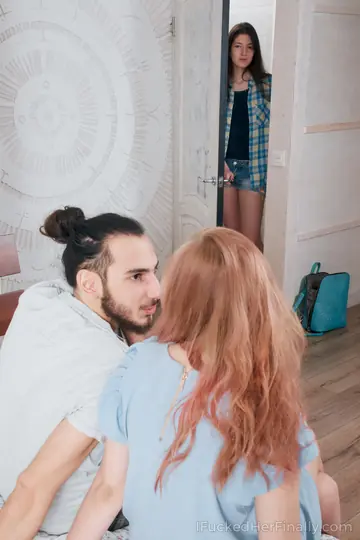 Small-Titted Shaved Women in Panties Have a Bedroom Threesome