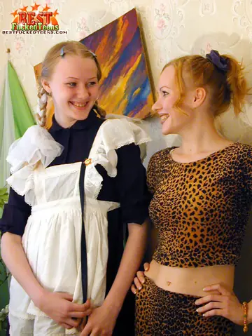 Blonde Lesbians Kiss and Use a Dildo in Uniform