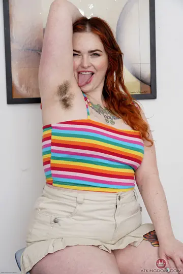 Adora Bell – BBW Redhead Strips Off Her Skirt and Shows Her Hairy Pussy
