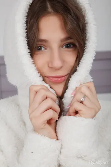 Hairy Woman in Christmas Panties and Socks Spreads Her Pussy on the Bed