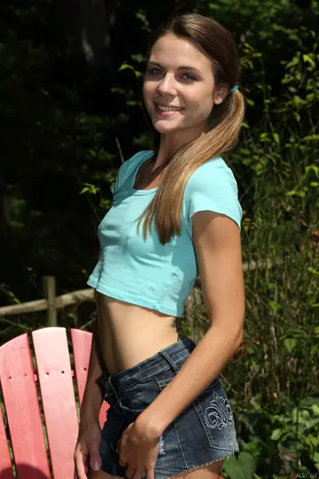 Ally Tate – Petite Brunette in Shorts Fucks Herself with a Dildo