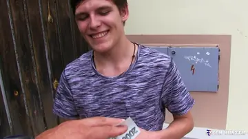 Brunette Twink Sucks Cock and Takes a Facial