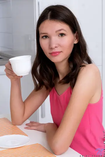 Petite Brunette in Socks Fingers Her Pussy in the Kitchen
