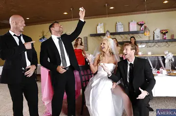 Phoenix Marie – Tall Brunette with Big Tits Joins a Wedding Threesome in Stockings