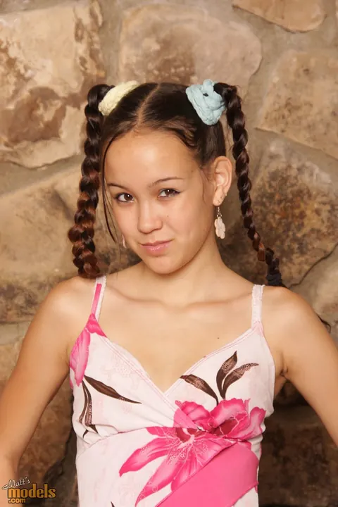 Amai Liu: Skinny Asian Brunette Strips Nude in Pigtails – photo 1 of 16