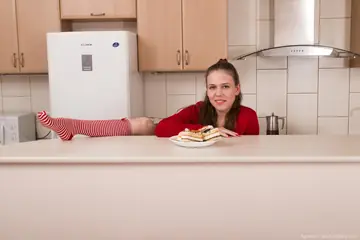 Hairy Woman Gets Fucked in the Kitchen Wearing Stockings and Socks