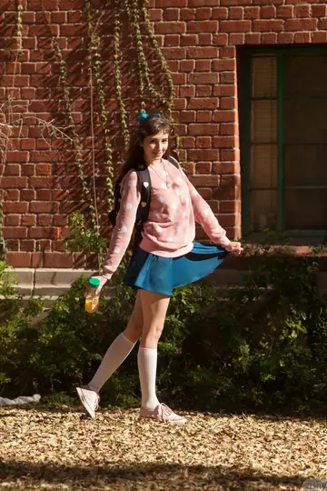 Brunette Flashes Her Panties and Ass Outdoors in Socks