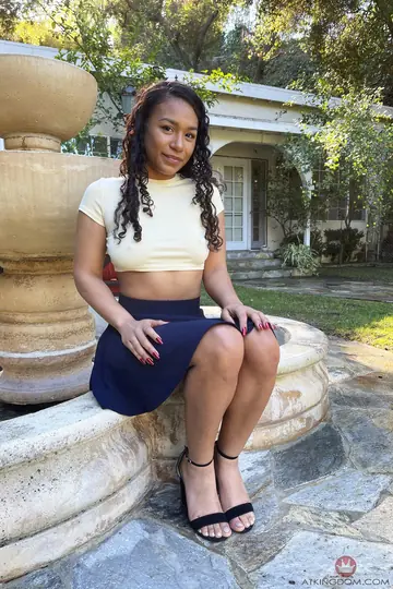 Ebony Brunette with Small Natural Tits Spreads Her Pussy in Public