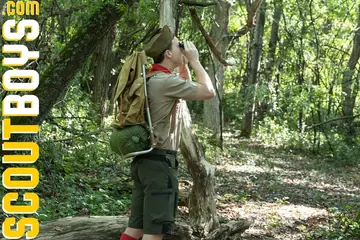 Older Man Fucks Twink Bareback Doggy Style in the Woods
