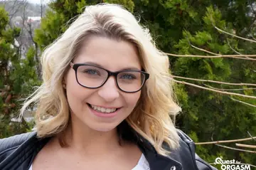 Kate Hill – European Blonde in Glasses Uses a Toy Outdoors After Shedding Her Bodysuit