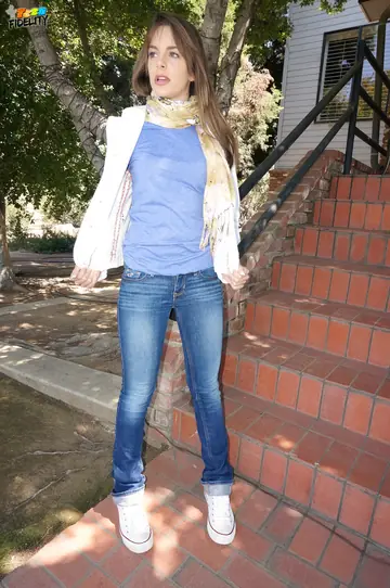 Skinny Brunette in Glasses Sucks and Fucks Outdoors