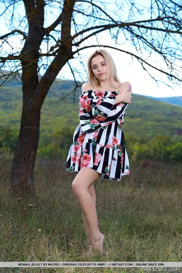 Blonde PAWG Spreads in a Skirt on a Forest Blanket