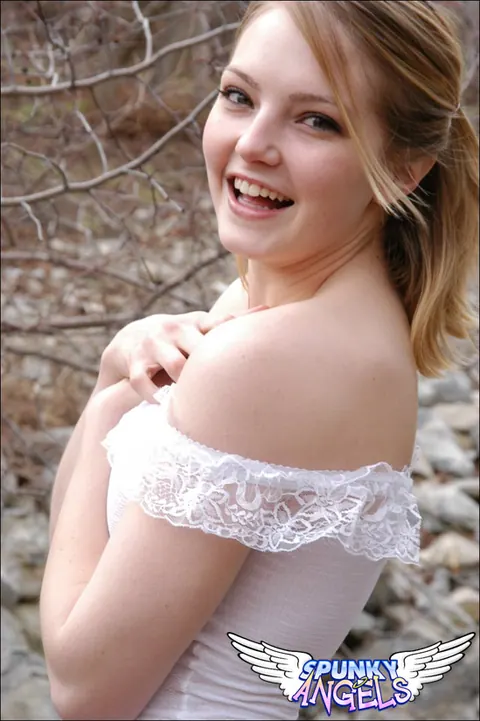 Cute Chloe: Blonde Amateur in a Skirt and Panties Poses Outdoors – photo 2 of 12