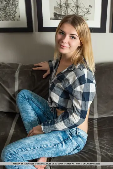 European Blonde Strips Out of Her Jeans and Shows Her Big Tits