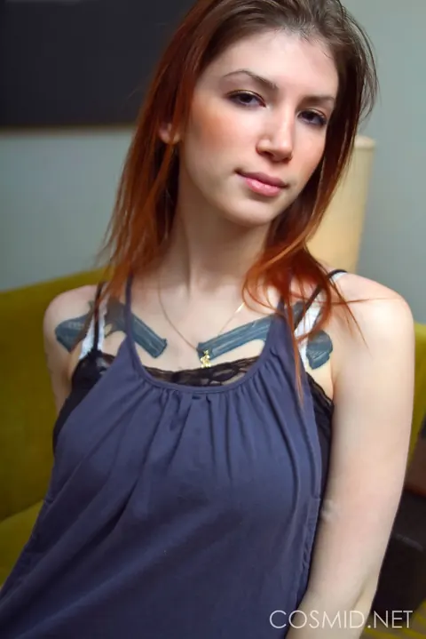 Indigo Augustine: Tattooed Redhead with Big Natural Tits Strips and Spreads – photo 3 of 16