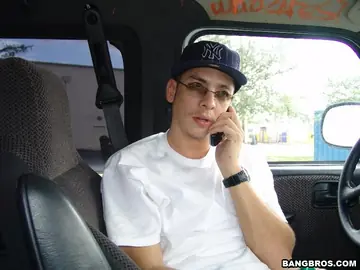 Tall Brunette Fucks Driver in the Car Outdoors