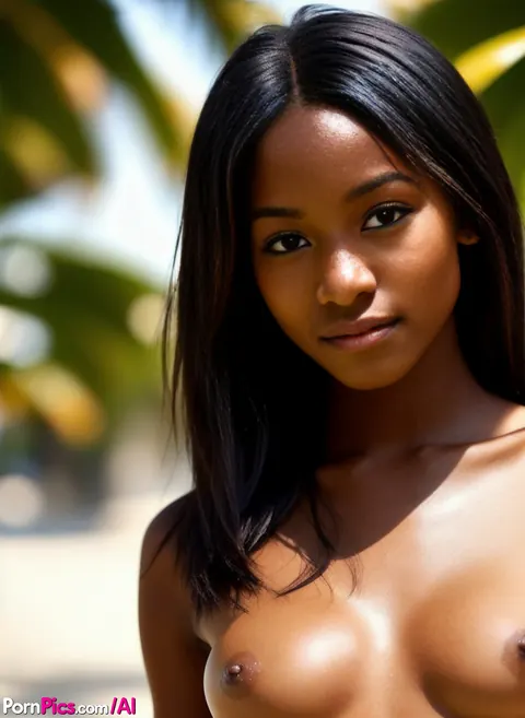 AI-Generated Ebony Babe Poses in a Bikini on the Beach – photo 9 of 10