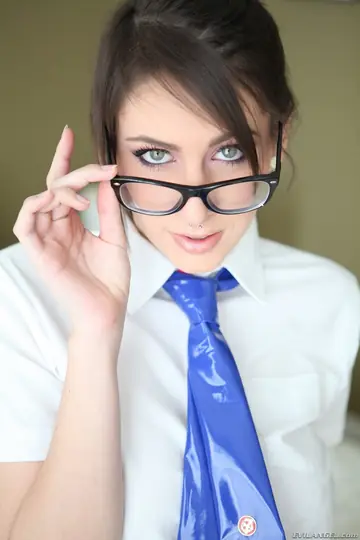Busty Brunette in Glasses Gives a Deep Blowjob