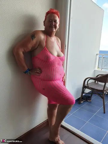 Valgasmic Exposed – BBW Redhead Lifts Her Skirt and Spreads Her Pussy on a Balcony