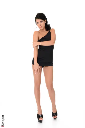 Lady Dee – Tall Czech Brunette Strips Out of Her Dress and Thong Then Squats in Heels