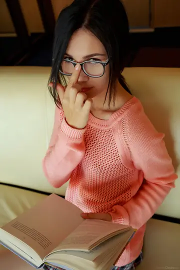 Alla B – Brunette in Glasses Undresses and Fingers Her Pussy