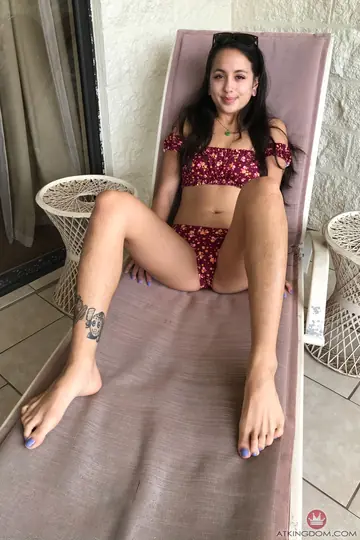 Petite Asian Brunette Strips Off Her Bikini to Show Her Hairy Pussy
