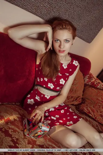Shirley Tate – European Redhead Strips Off Her Skirt and Spreads Her Shaved Pussy