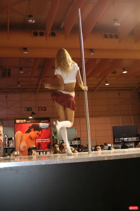 Erica Fontes: Slim Blonde in Heels and Costume Strips for Lap Dance – photo 1 of 15
