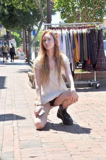 Tall Blonde Flashes Her Pussy Outdoors Then Strips Naked Inside