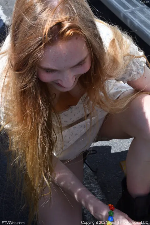 Claire Roos: Tall Blonde Flashes Her Pussy Outdoors Then Strips Naked Inside – photo 9 of 21