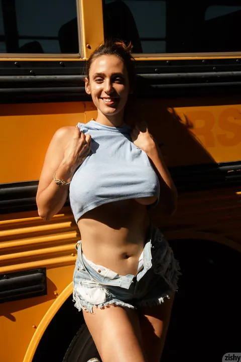 Rhonda Biasi: Busty Brunette Pulls Shorts Aside and Spreads Her Legs Outdoors – photo 5 of 11