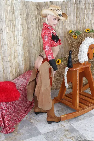 Thick Blonde in Costume and Boots Toys Her Asshole