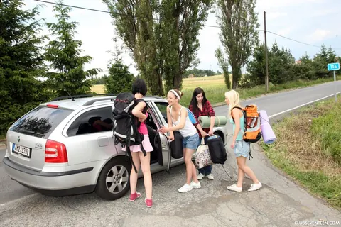 Sara J: Blonde European Joins Lesbian Foursome in the Forest – photo 7 of 21