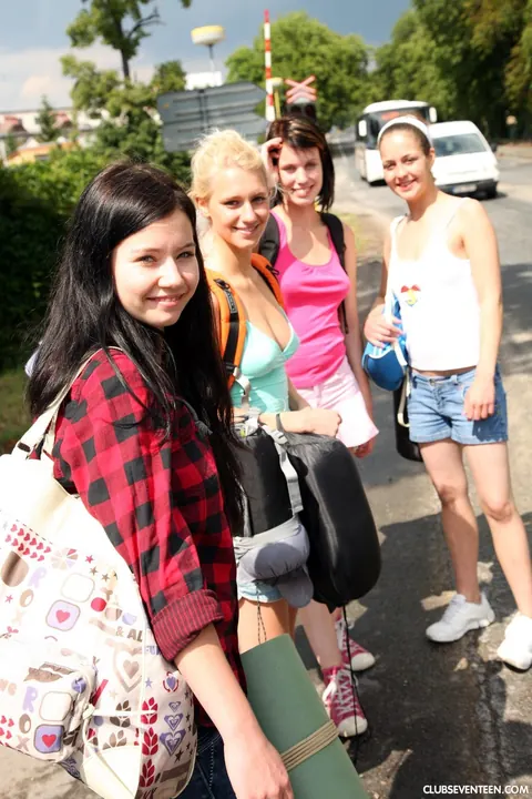 Sara J: Blonde European Joins Lesbian Foursome in the Forest – photo 4 of 21