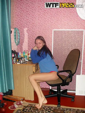 Tall Brunette in Panties Poses in the Bathroom
