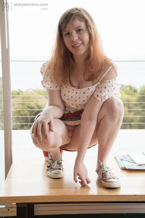 Kate G: Amateur Pale Redhead Pulls Panties Aside and Fingers Her Hairy Pussy – photo 2 of 20
